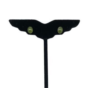 GREEN GEMSTONE Cabochon Stud Earrings Brass Bezel